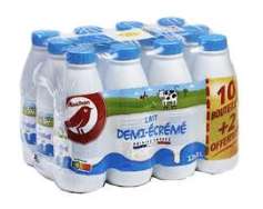 Pack de 12 Bouteilles lait demi écrémé Auchan - 12x1L