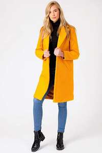 Manteau mi long femme Tokyo Laundry - Jaune tournesol, texture bouclée (Taille XS)