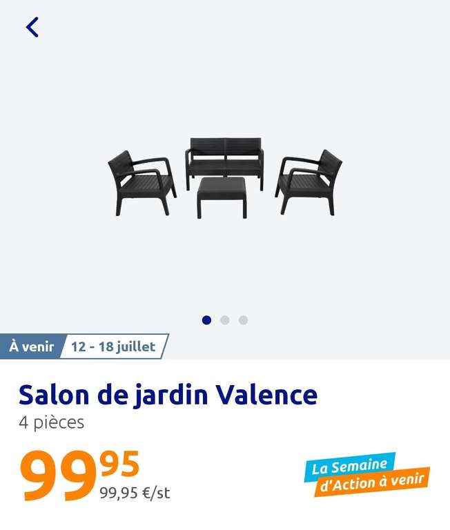 Salon de jardin Valence - 1 banc, 2 fauteuils et 1 table