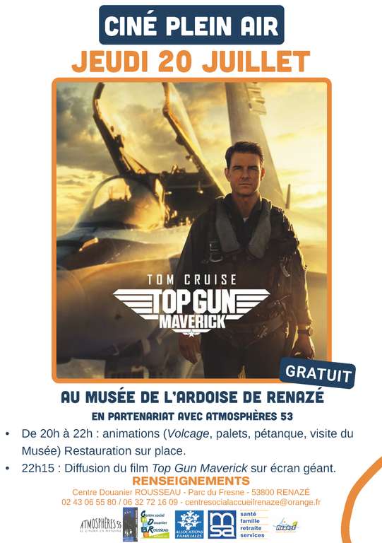 Visite nocturne du Musée de l'Ardoise et Ciné plein air 'Top Gun: Maverick' gratuits - Renazé (53)