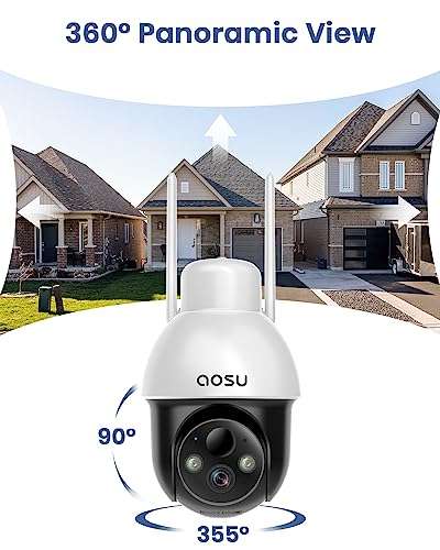 AOSU 2K Camera Surveillance WiFi Exterieure Solaire, 360° Pan/Tilt, Vision Nocturne (via coupon - vendeur tiers)