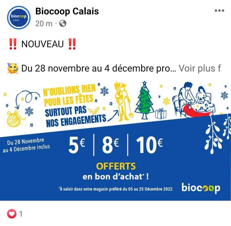 10€ offerts en bon d'achat dès 60€, 8€ dès 50€ ou 5€ à partir de 35€ - Bio Coop Toulouse (31)