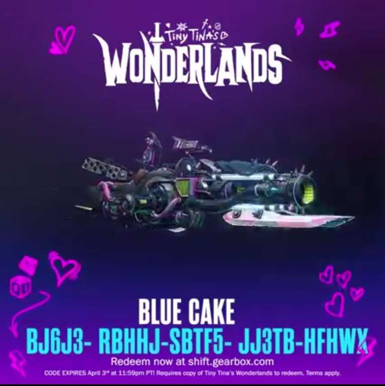 Contenu Gratuit pour Tiny Tina's Wonderlands - Arme Blue Cake pour PC, Xbox & PSN (Dématérialisé)