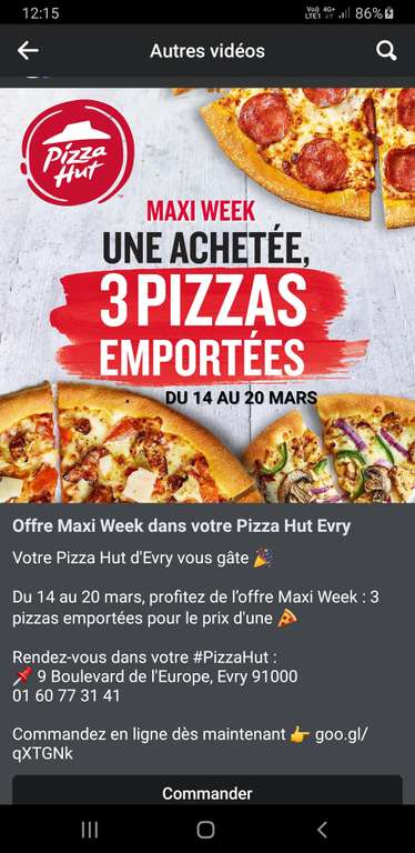 1 pizza à emporter achetée = 2 pizzas offertes - Évry-Courcouronnes (91)