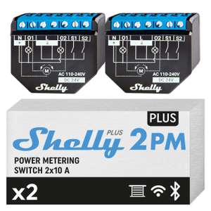 Lot de 2 Interrupteur de relais connecté pour volet roulant - 16A - Shelly Plus 2PM - 2 Canaux - Wi-Fi & Bluetooth