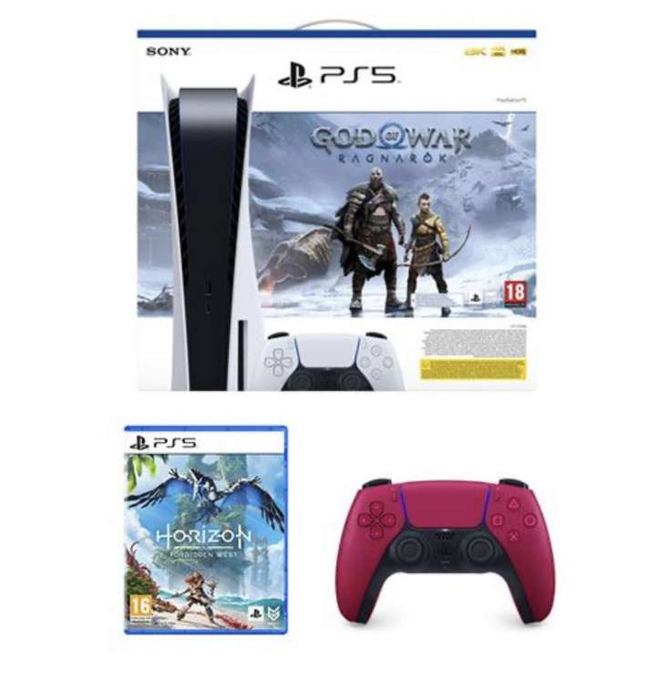 Pack console PS5 Standard God of War Ragnarök + Manette DualSense Rouge + Horizon Forbidden West (+70€ sur le compte pour les adhérents)