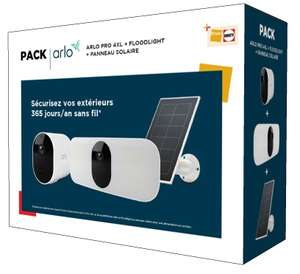 Pack de caméras de surveillance Arlo Pro 4 XL intérieure-extérieure 2K + Arlo Pro 3 Floodlight extérieure 2K + Panneau Solaire Arlo