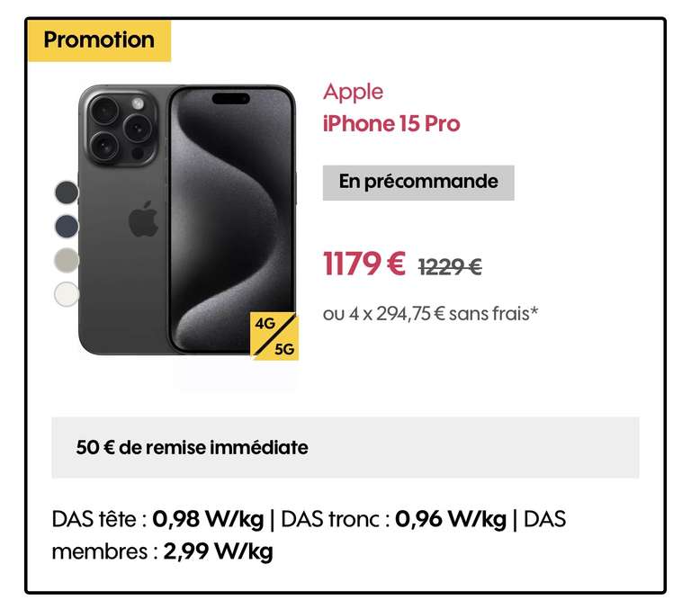 [Précommande / Clients Sosh] Sélection de Smartphones Apple IPhone 15 en promotion