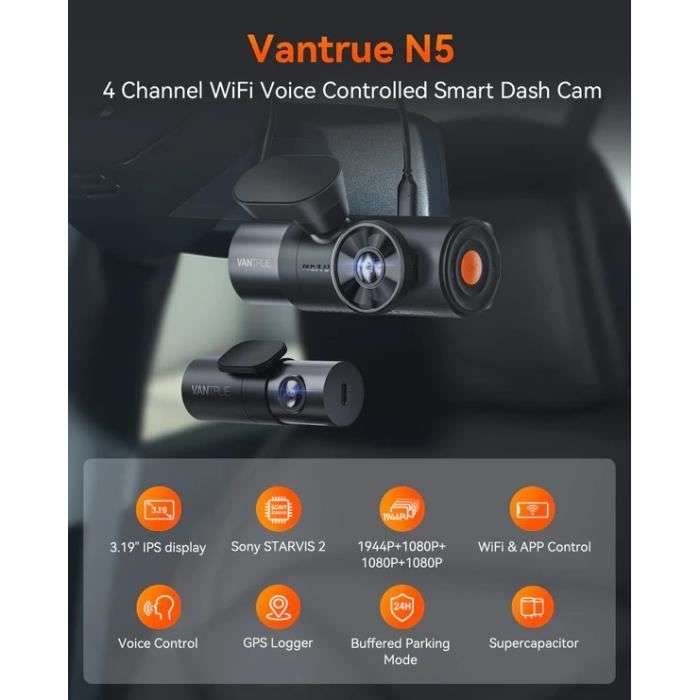 Dashcam Vantrue N5 4 Canaux - 2.7K+3x1080P HDR, Sony STARVIS 2 Sensor,  Camera Voiture Avant Arrière WiFi GPS (Vendeur Tiers) –