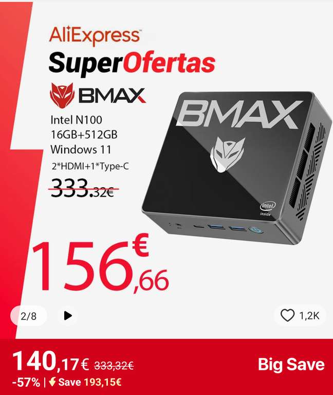 BMAX-B4 Plus Mini PC | Intel N100, 16GB DDR4, 512GB SSD, Win11 - Entrepôt Espagne