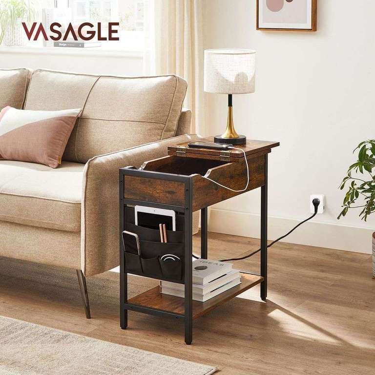 Bout de canapé avec prise Vasagle LET311B01 - Marron rustique - 60 x 31,5 x 60 cm