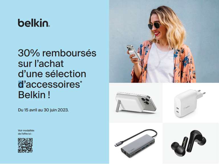 30% remboursés pour l'achat d'une sélection d'accessoires Belkin (Via ODR)