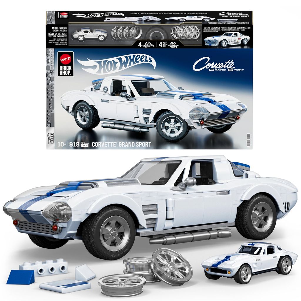Coffret de construction Mattel Brick Shop Hot Wheels - Corvette Grand Sport, 918 pièces
