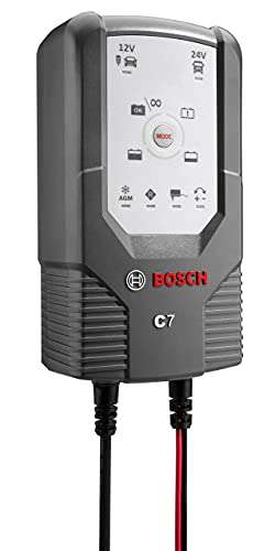 Chargeur Bosch C7 12V/24 V / 7 A pour Batteries Plomb-Acide, GEL, Start/Stop EFB, Start/Stop AGM