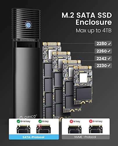 [Prime] Boîtier SSD M.2 SATA Orico PWM2-BK - 5Gbps USB Adaptateur Externe USB3.2