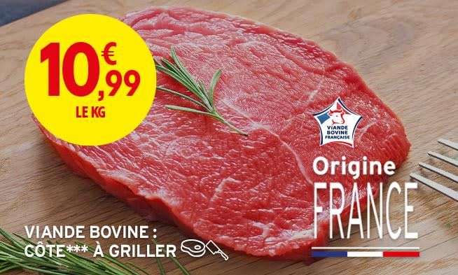 Viande bovine - Côte *** à griller, Origine France, Prix au kilo