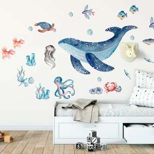 Stickers - Animaux marins et baleine aquarelle - 60 x 90 cm