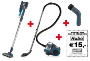 Cleaningbox Hubo : bon cadeau de 15€ + aspirateur sans sac + aspirateur sans fil 2 en 1 + brosse multifonctions (frontaliers Belgique)