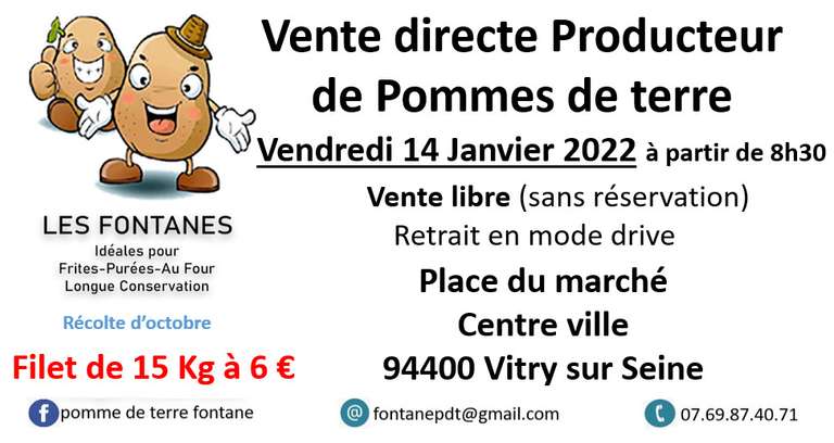 Vente de pommes de terre 15Kg - Vitry Sur Seine (94) / Limay (78) / Villeparisis (77)