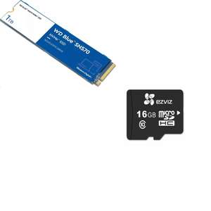 SSD M.2 NVME Western digital SN570 - 1 To + Carte mémoire microSDHC Ezviz - Noir, 16 Go