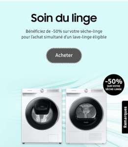 50% de remise sur votre sèche-linge pour l'achat simultané d'un lave-linge éligible