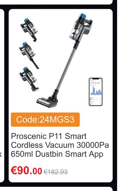 Aspirateur sans fil Proscenic P11 - 650ml, 30000Pa