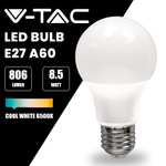 Boîte de 3 Ampoules LED V-TAC E27 8,5W, 3000K Blanc Chaud