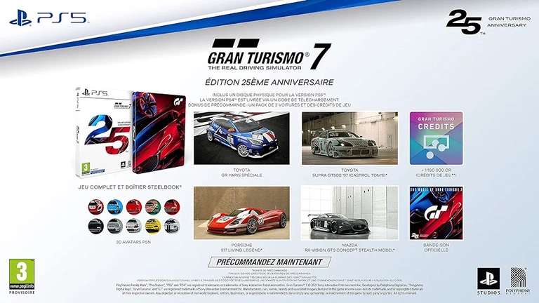Gran Turismo 7 - Édition 25ème Anniversaire (Disque PS5 + Code de téléchargement PS4 + Steelbook Exclusif)