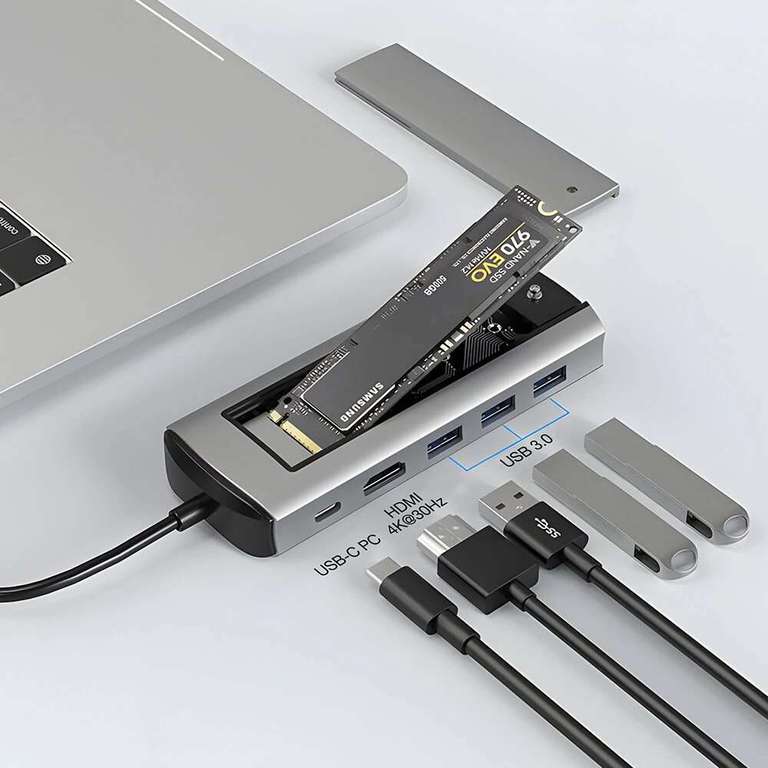 Hub Type-C 6-en-1 BlitzWolf BW-Neo TH13 avec emplacement SSD M.2 SATA - USB-C PD 100W + HDMI 4K@30Hz + 3x USB-A 3.0