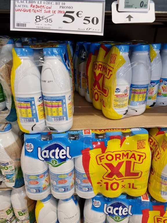 Pack 10 bouteilles de lait demi écrémé Lactel Bol de vie (10x1l) - Dole (39)