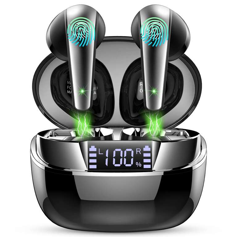 Écouteurs Bluetooth Ordtop - 5.3 HiFi Stéréo, Antibruit, IP7 Étanche, Écran LED, Contrôle Tactile (via coupons - vendeur tiers)