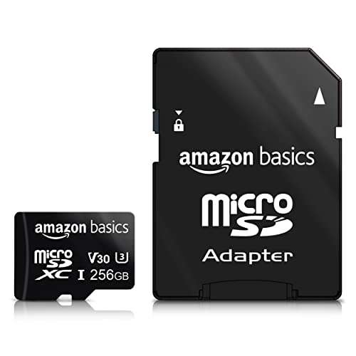 [Prime] Carte Mémoire Micro SDXC Amazon Basics - 256 Go, avec Adaptateur Sd, A2, U3, Vitesse de Lecture Maximale de 100 Mo/S