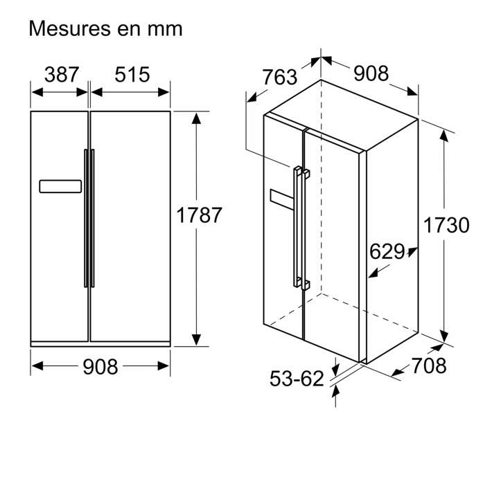 Réfrigérateur Side by Side américain Bosch Série 4 (KAN93VIFP) - 178.7 x 90.8 cm (1277€ avec le code WELCOME10)