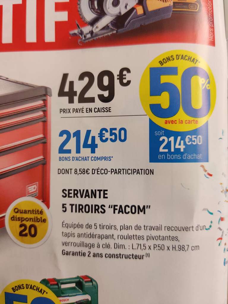 Servante d'atelier 5 tiroirs Facom + Bon d'achat de 214.5€ - Ambarès et Lagrave (33)