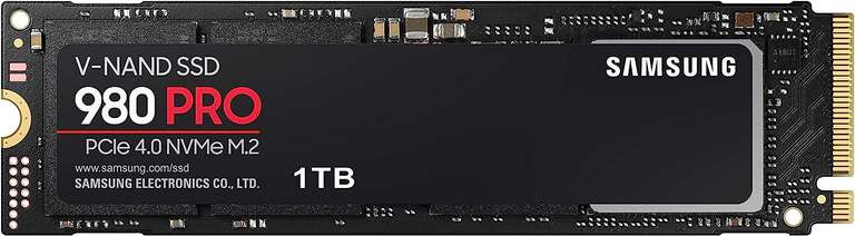 SSD Interne NVMe M.2 PCIe 4.0 Samsung 980 PRO (MZ-V8P1T0BW) - 1 To (ou 2 To à 130.07€), TLC, DRAM, Jusqu'à 7000-5000 Mo/s