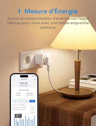 Prise Connectée (Type F), 16A Prise WiFi Compatible avec Alexa et Google  Home, Prise avec Mesure de Consommation d'Énergie pour Panneau Solaire