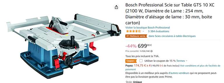 Scie sur table Bosch Professional GTS 10 XC (Via coupon)