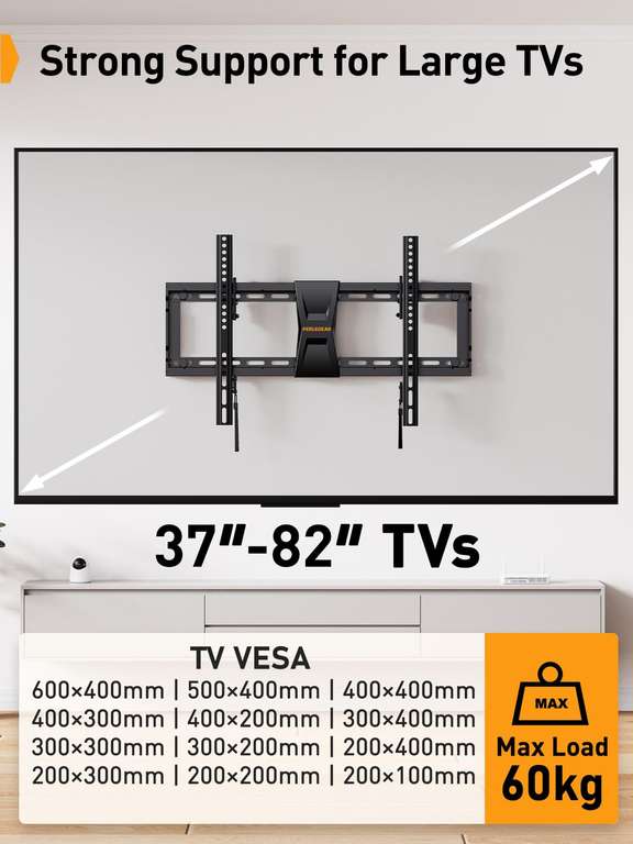 Perlegear Support Mural TV pour écrans 37-75 Pouces LED LCD Plasma et  courbé