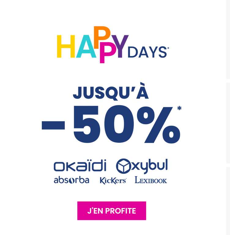 50% de réduction sur une sélection de produit à l'occasion des Happy Days
