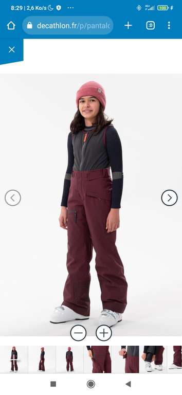 Pantalon de ski avec dorsale pour enfant Wedze FR900 - Bordeaux, Tailles: 8 à 14 ans