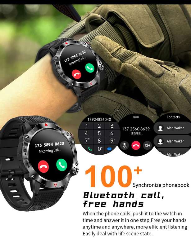 Montre connectée pour hommes Sport Smartwatch étanche IP68 1,3