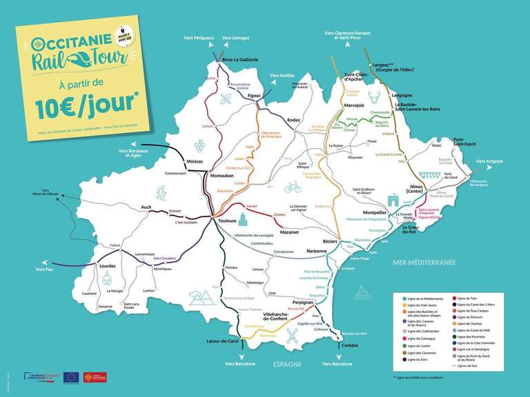 Pass Occitanie Rail Tour pour 10€ par jour, de 2 à 6 jours consécutifs