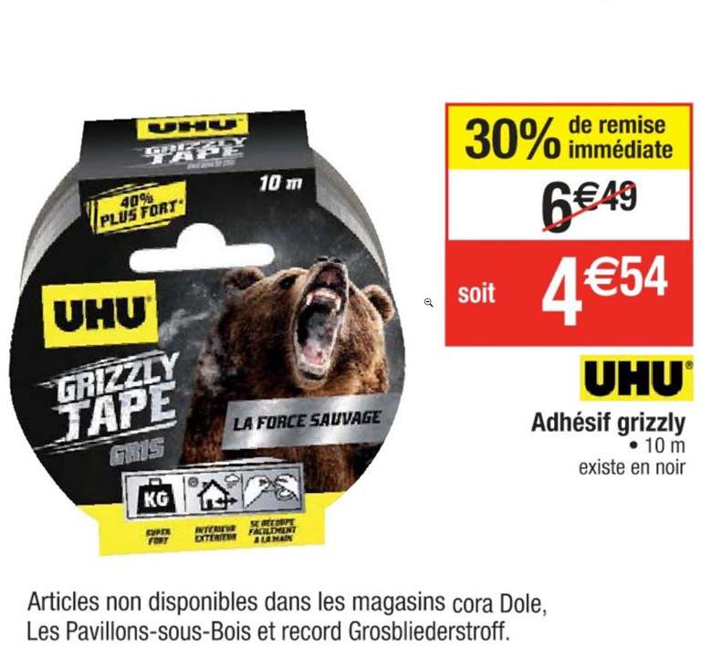 Adhésif Uhu Grizzly Tape noir - 10m