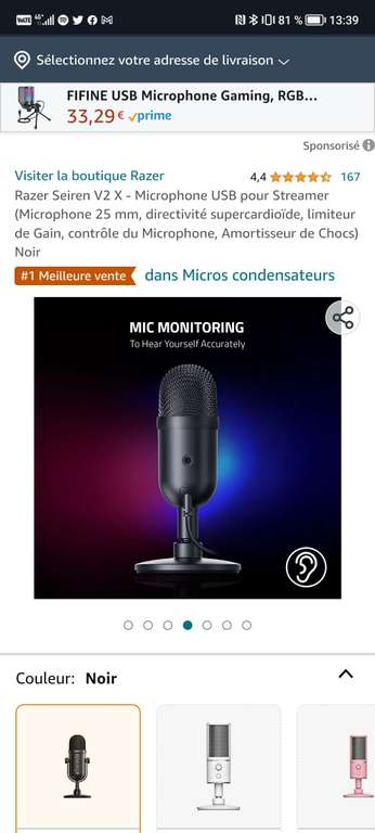[Prime] Microphone USB Razer Seiren V2 X - noir