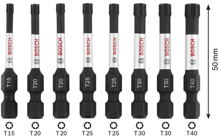 Assortiment de 8 embouts Torx Impact Control Bosch Professional - T15-T40 50mm, Pick and Click, accessoires visseuse à percussion