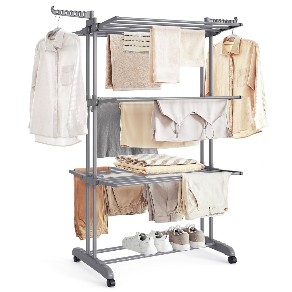 Étendoir à Linge Songmics LLR701G01 - Séchoir Mobile, à 4 Niveaux, avec Roulettes, Pliable, 63,5x128x173cm