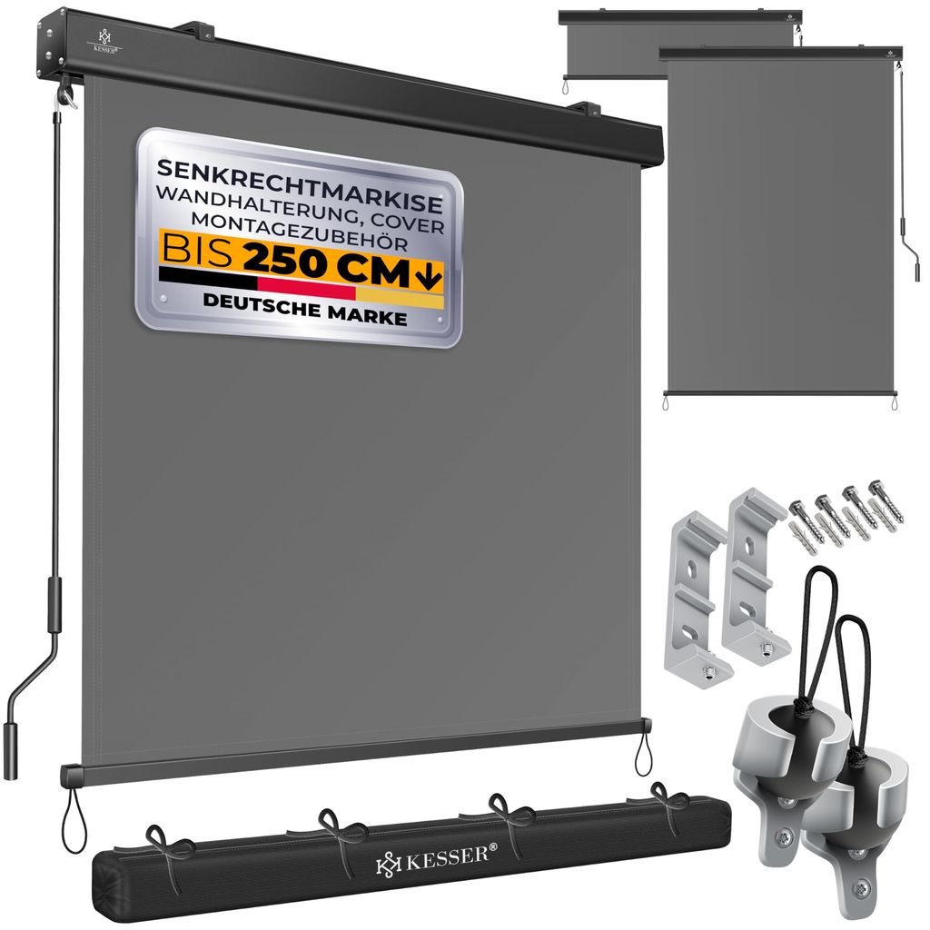 Store Vertical extérieur KESSER - Mécanisme à manivelle, Protection Solaire et Visuelle Coffre de Store, Gris, 160 x 250cm (Vendeur tiers)
