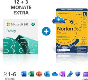 [Prime DE] Microsoft 365 Famille 15 mois + Norton, 6 utilisateurs - 6 x 1To de stockage (dématérialisé)