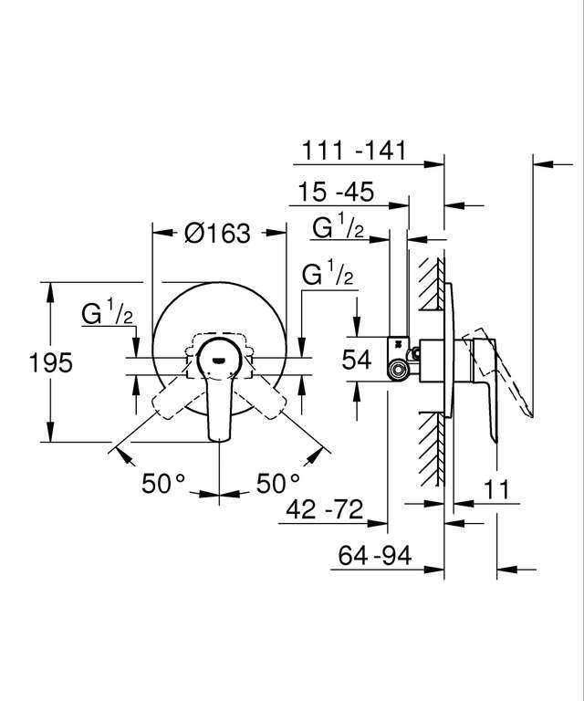 Mitigeur de douche Grohe - Start à levier unique pour installation dissimulée Cartouche en céramique 46 mm Limiteur de débit réglable Chromé