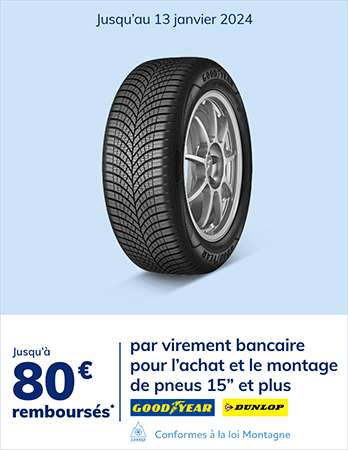 [ODR] Jusqu'à 80€ remboursés par virement bancaire pour l'achat et le montage de pneus 15'' et plus Good Year / Dunlop